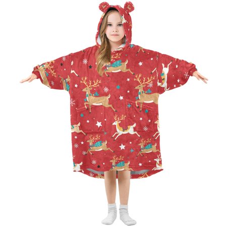 joogoo Wearable Blanket Hoodie for Funny Reindeer Snowflake Oversized Sherpa Hooded 3-14 YR M