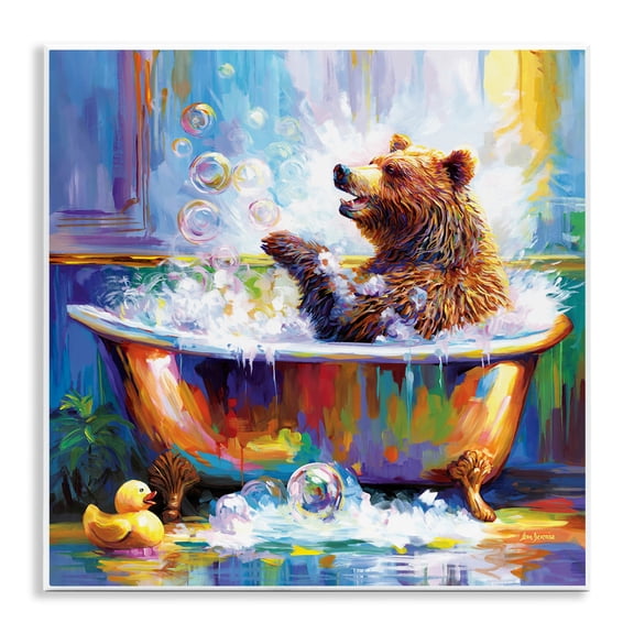 Stupell Industries Happy Bear in Bathtub Bath & Laundry Painting Unframed Art Print Wall Art, 12 x 12