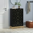thumbnail image 2 of HLR 6 Drawer Wood Large Dresser for Bedroom, All Age Modern Chest of Drawers with Gold Trim, Black, 2 of 7