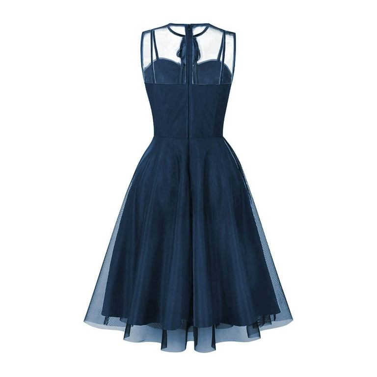 qolati Cocktail Dresses for Women Lace Sheer Tulle Short Homecoming Dresses  2024 Sleeveless Smocked Swing Midi Dress Formal Prom Party Gown -  Walmart.com