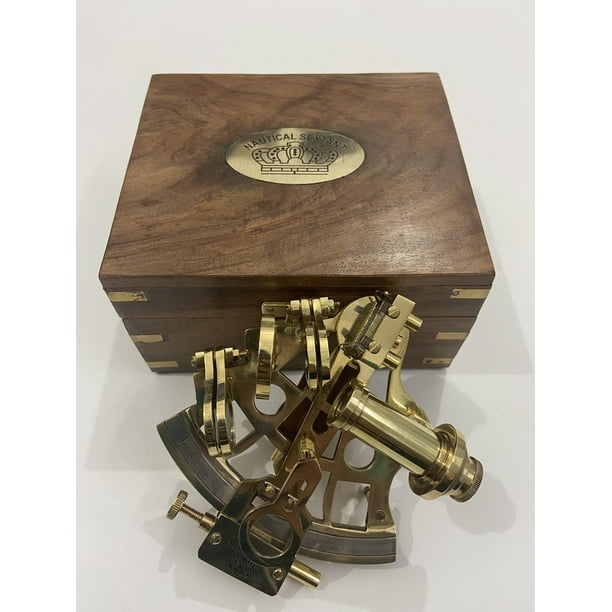Nautical Solid Brass Sextant With Wooden Box 