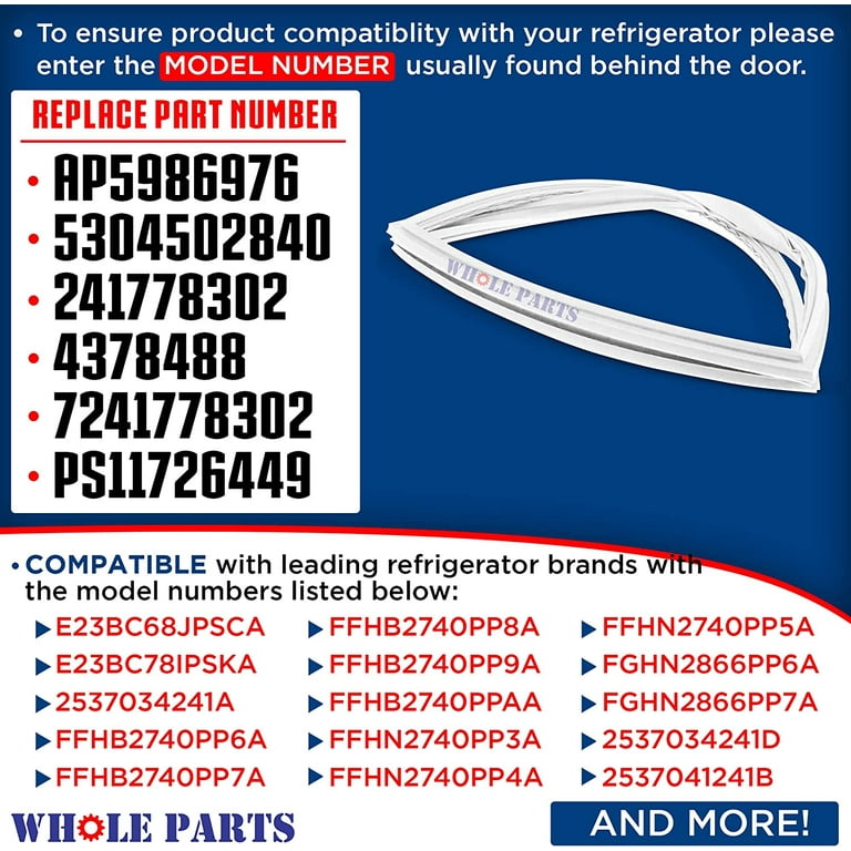 Refrigerator/Freezer Door Gasket - Fits Frigidaire, Kenmore, Crosley, Gibson, White-Westinghouse