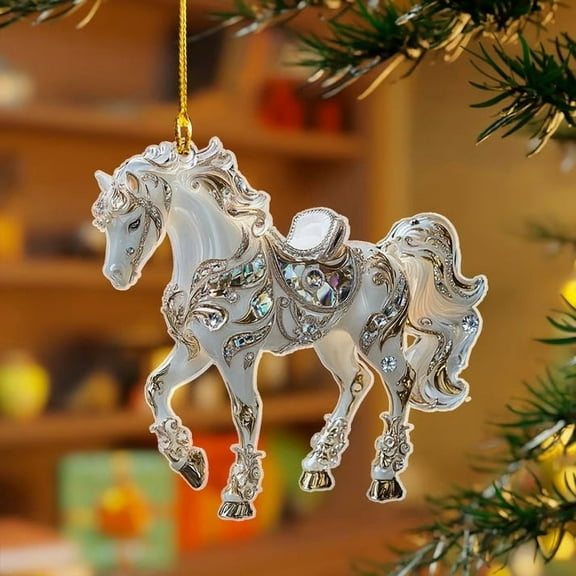 Horse Christmas Ornament 2025, Horse Ornaments for Christmas Tree, Acrylic Horse Ornament with Rhinestones, Horse Gifts for Women, Girls Horse Gifts for Horse Lovers(1A)