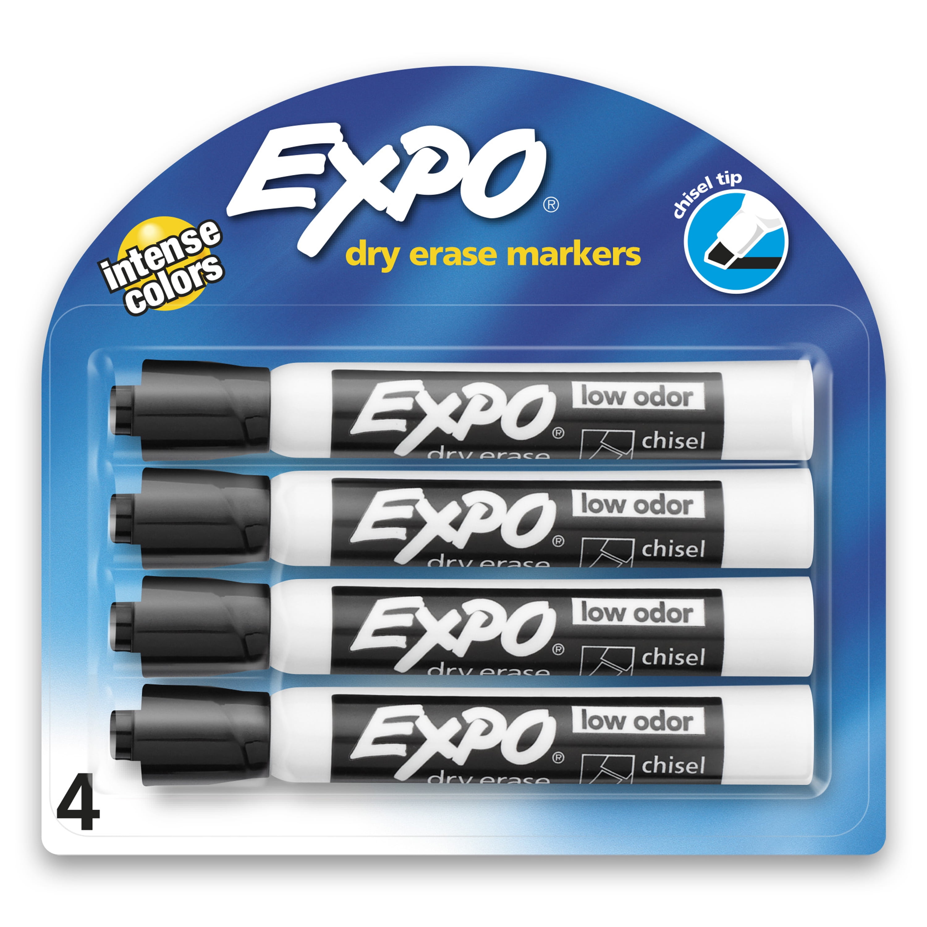 Expo Low Odor Dry Erase Markers, Chisel Tip, Black, 4 Count