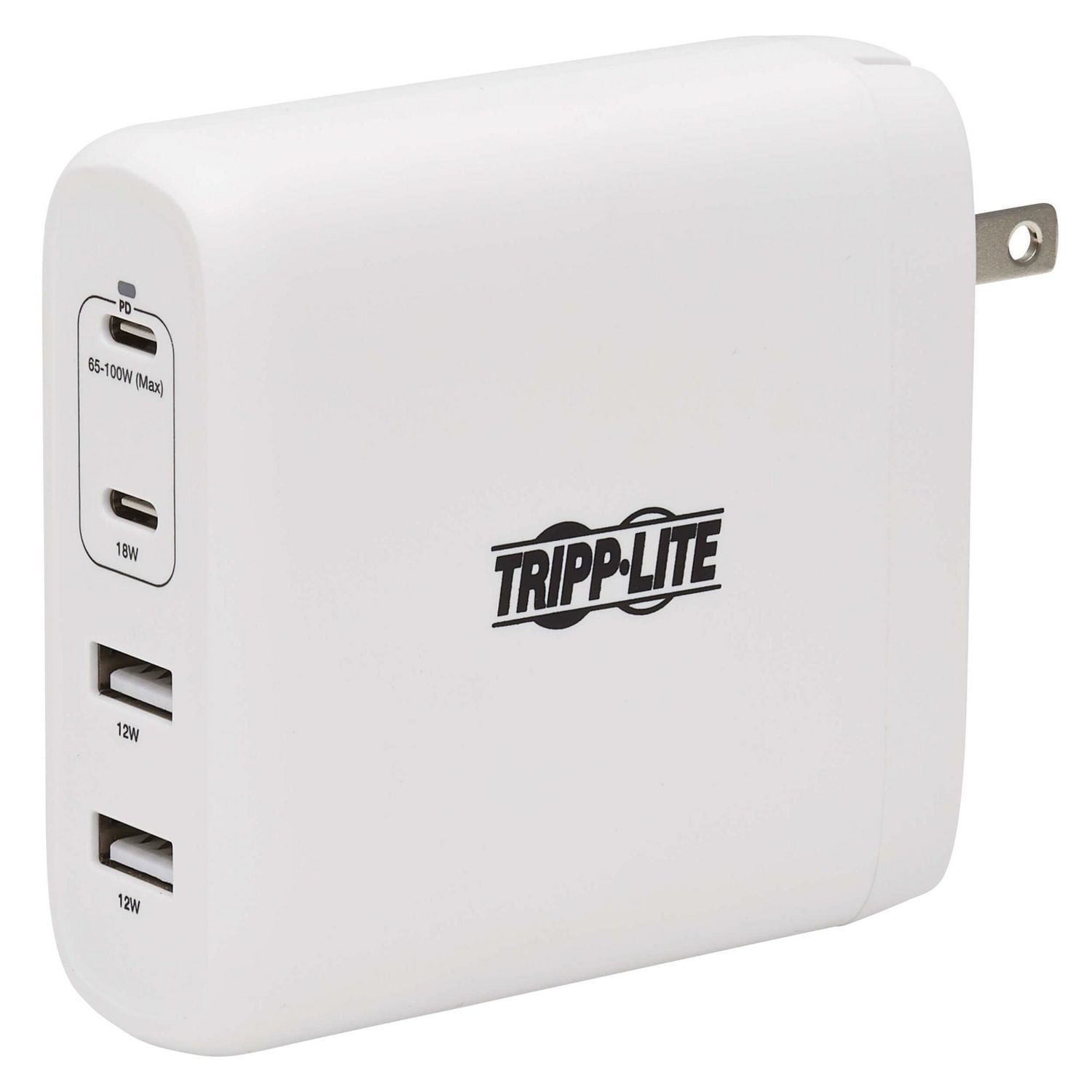 Tripp Lite 4-Port USB Wall Charger, 100W PD, GaN Tech, 2 USB-C & 2 USB-A Ports, White