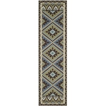 SAFAVIEH Veranda Johann Geometric Indoor/Outdoor Runner Rug, Green/Chocolate, 2'3" x 10'