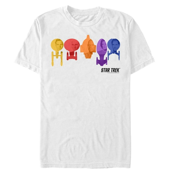 Men's Star Trek Captain's Spacecraft Rainbow Lineup  Graphic Tee White X Large