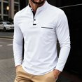 thumbnail image 6 of LEAVINGSUO Men's Stand Collar Long Sleeve Shirt Casual Loose Fitting Sports Breathable Top White XL, 6 of 7