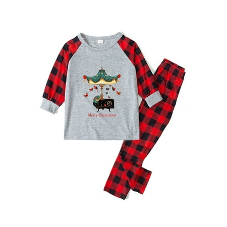

Jamicy Christmas Pajamas for Kids Christmas Present Merry Christmas Family Pajamas Matching Set Xmas Santa Graphic Tops Plaid Bottom Pjs Holiday Sleepwear