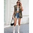 thumbnail image 5 of Women'S Vintage Denim Jean Vest Oversized Button Down Jean Waistcoat Gilet Yellow Leopard Pattern XS, 5 of 6