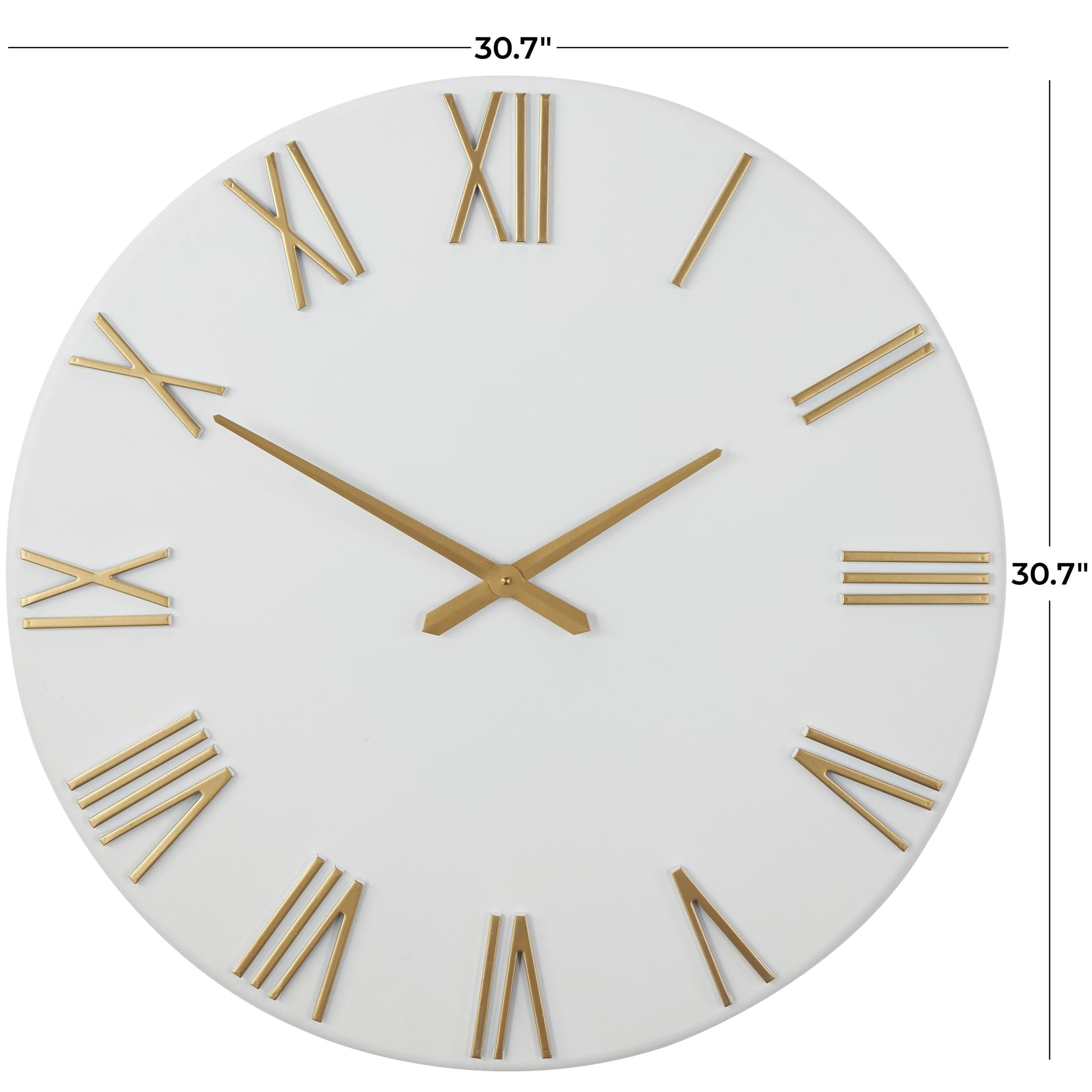 DecMode 31" White Metal Wall Clock with Gold Roman Numerals