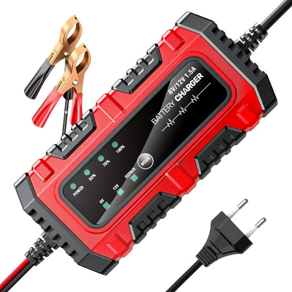 Car Battery Trickle Charger and Maintainer | 1.5A 6V/12V Truck Trickle Battery Charger | Automatic Tender Maintainer for Car Truck Motorcycle Boat Marine