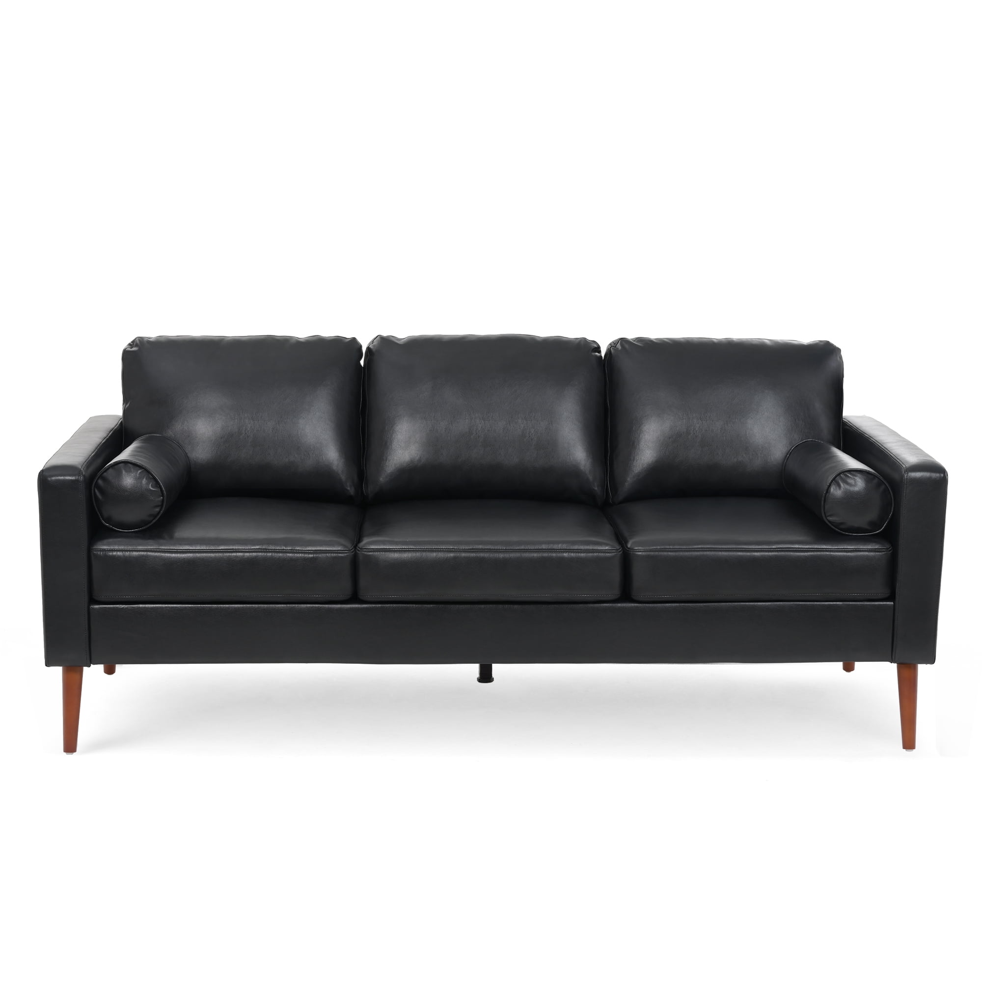 Kadyn 77" Sofa Couch, 3 Seat Comfy Couches for Living Room, Upholstered PU Sofa with Iron Wood Structure, Black Kadyn 77" Sofa Couch, 3 Seat Comfy Couches for Living Room, Upholstered PU Sofa with Iron Wood Structure, Black