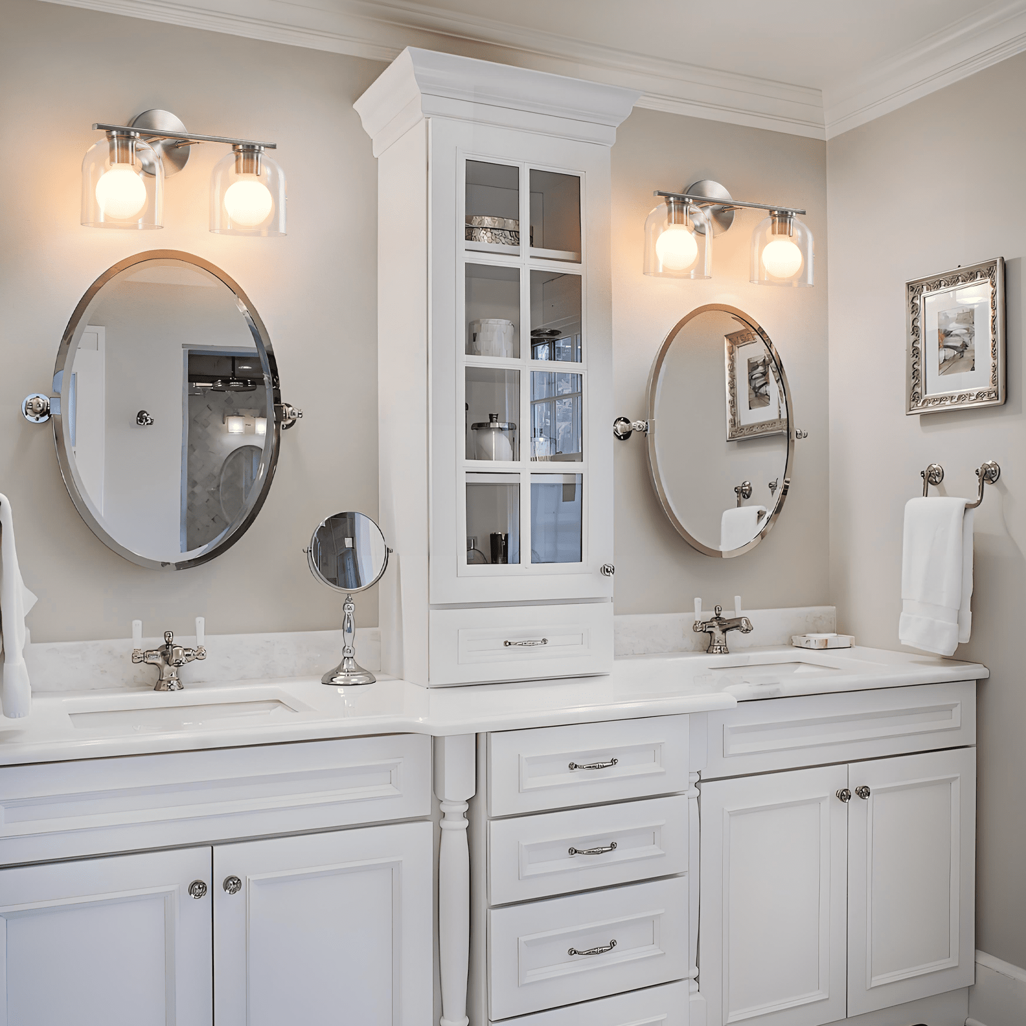 Modern Bathroom Light Fixtures, 2 Light Vanity Lights Over Mirror, Brushed Nickel Wall Lamp with Clear Glass Shade for Living Room Cabinet Bedroom Porch