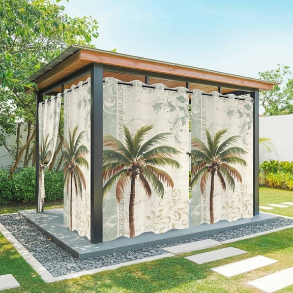 Palm Tree Outdoor Curtains for Patio, Summer Island Plant Boho Floral Texture Waterproof Weatherproof Outside Privacy Curtains Outdoor Drapes for Porch Pergola Gazebo 54x84 Inch, 1 Panel