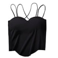 thumbnail image 2 of dazeni Bulit in Bra Tank Tops for Women Double Lined Padded Cami Scoop Neck Spaghetti Straps Basic Undershirts Black Free Size, 2 of 5