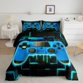 thumbnail image 3 of Feelyou 3D Blue Gamepad Queen Comforter Set, Fashion Neon Square Bedding Sets, Teens Kids Boys Girls Reversible Bedding Comforter Set, Luxury Bedroom Decor, 3 Pieces, 3 of 9