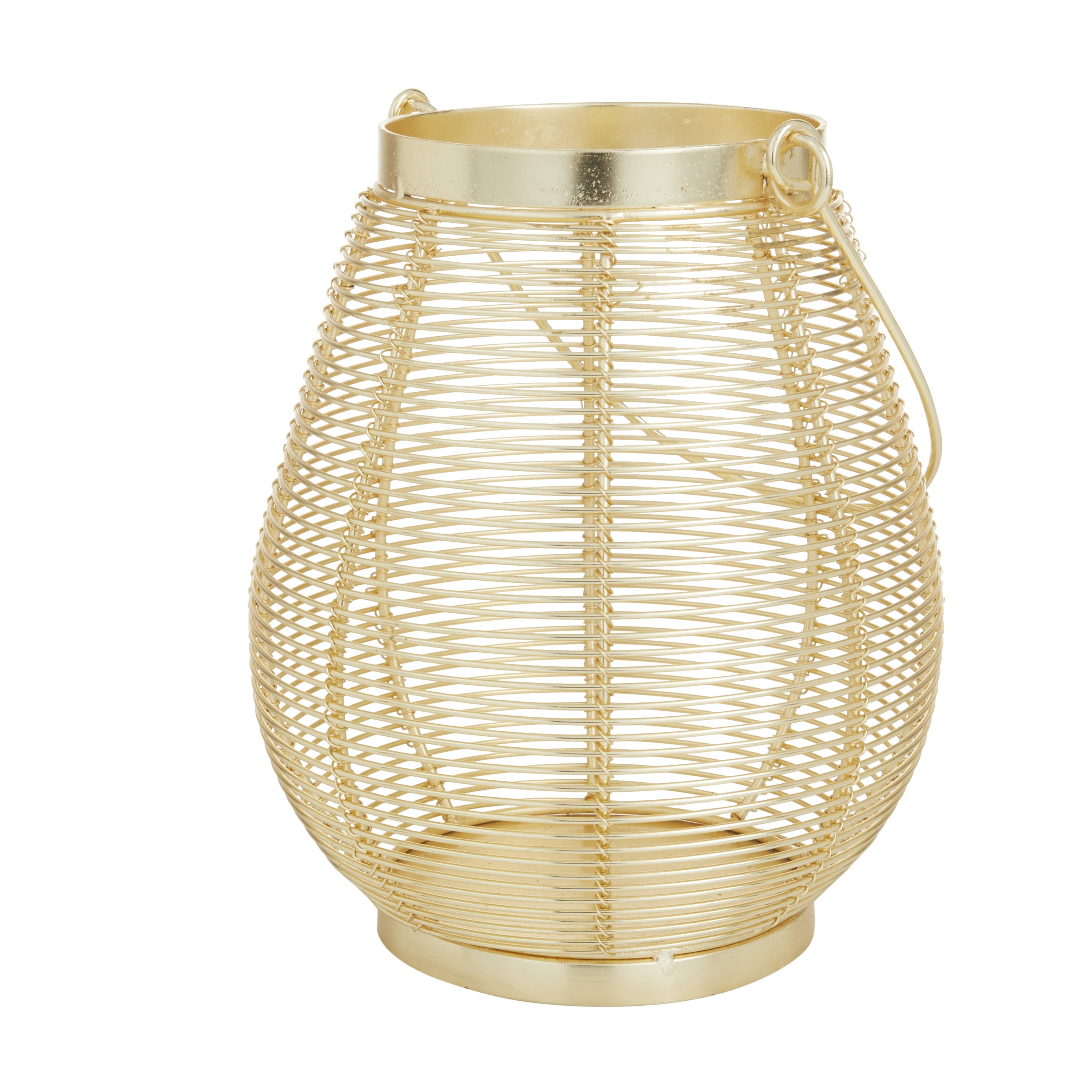 DecMode Gold Metal Decorative Candle Lantern with Thin Metal Handle