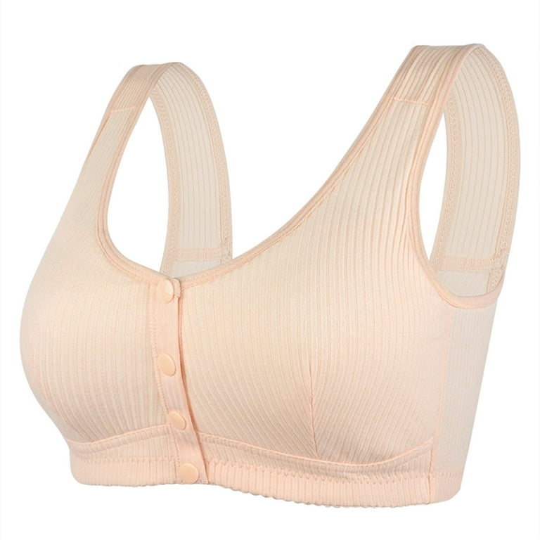 QLEICOM Everyday Bras for Women Comfort Lift Wirefree Bra Casual Sexy Front  Button Shaping Cup Shoulder Strap Underwire Bra Plus Size Bras  Extra-Elastic Wirefree Bras Beige Cup 48/110BC 