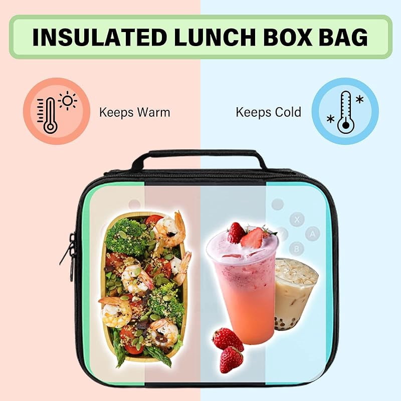 Game Lunch Bag for Gamer, Insulated Video Game Lunch Box for Work Office Travel Picnic Hiking Beach, Waterproof Leakproof Portable Fits Most Bento Boxes
