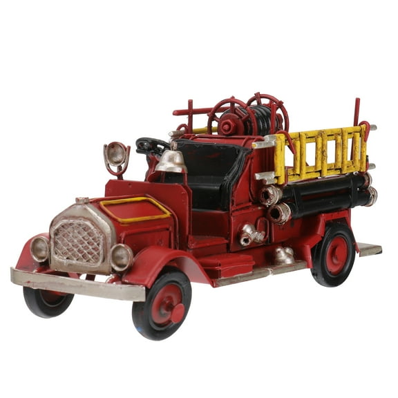 FRCOLOR Retro Mini Fire Truck Iron Car Model for Home Decoration with Detailed Workmanship Red 4 inches