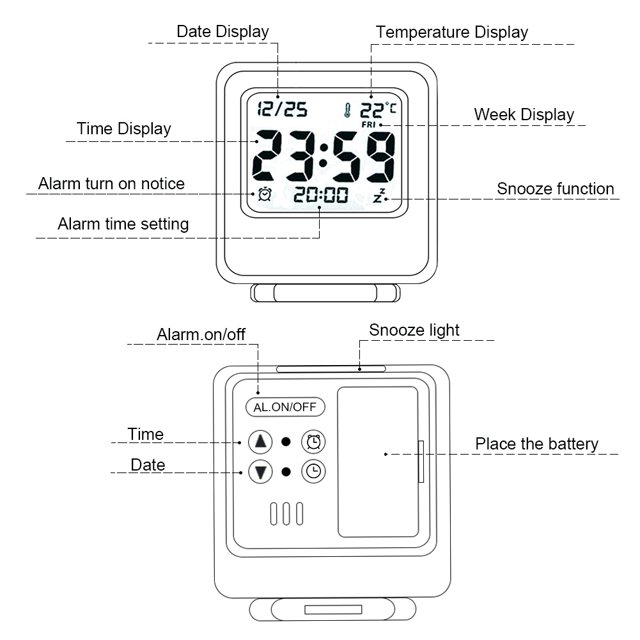 Reloj Despertador de Escritorio, Reloj Despertador de Viaje de Mesa Plegable portátil Reloj Despertador Plegable Funcionalidad de Alta precisión Jadeshay A