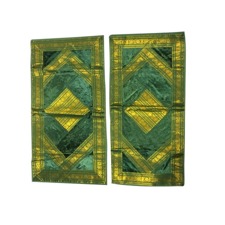 - Mogul 2 Green Bed Pillow Cover Vintage Silk Sari Border Patchwork Ethnic Indian Pillow Cases 40X20