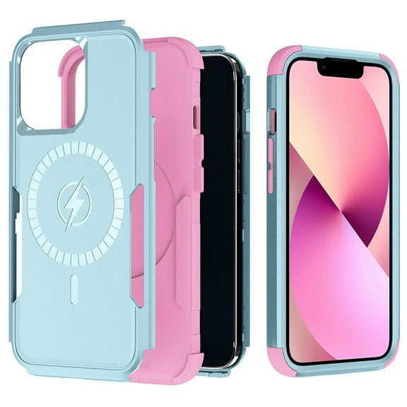 For Apple iPhone 13 Pro /6.1" Hybrid Heavy Duty Compatible with MagSafe Drop Protective Tough Rugged Slim Shockproof Cover ,Xpm Phone Case [ Blue Pink ]