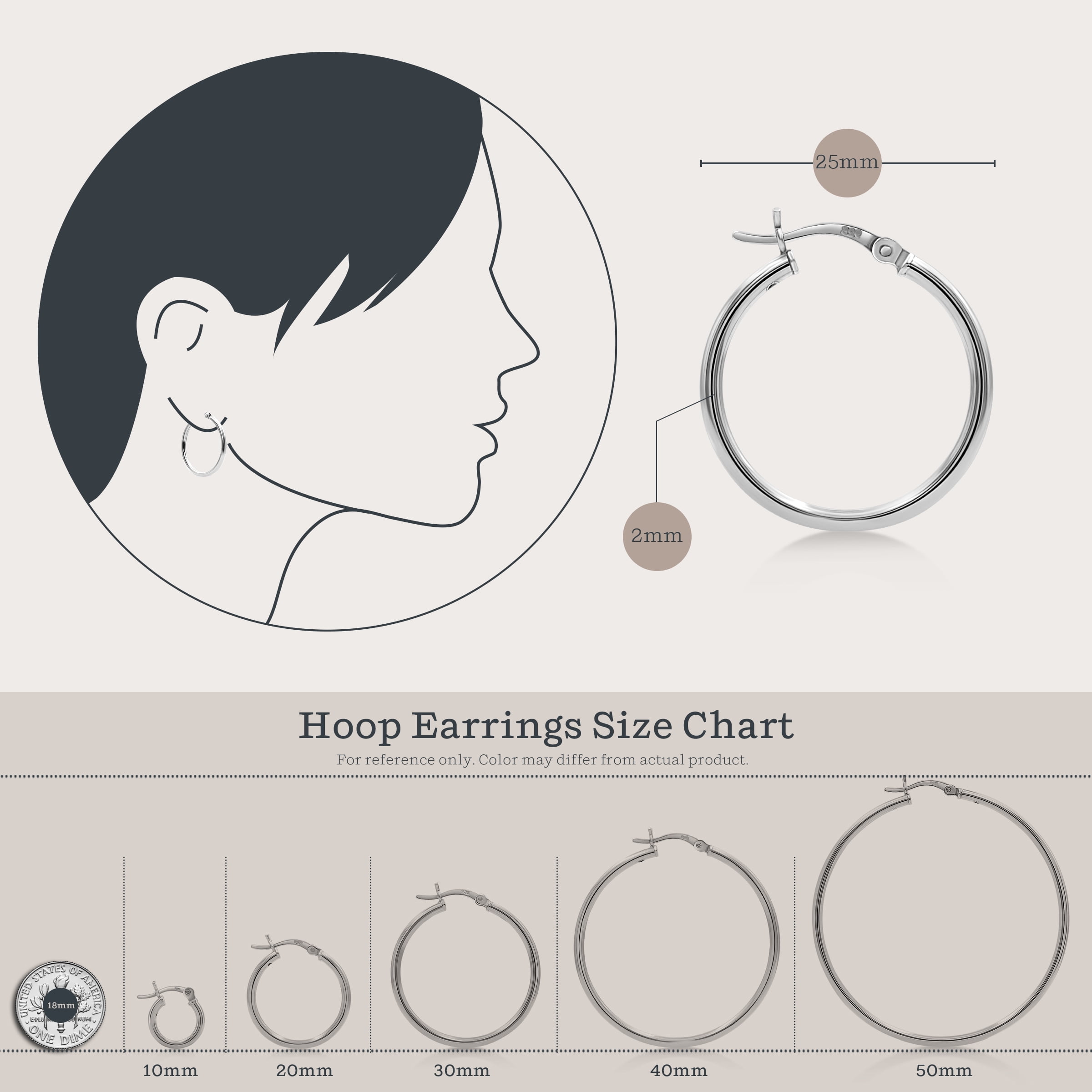 Kezef 925 Sterling Silver Hoop Earrings | 2mm High Polished Silver Hoops for Women, Men | Lightweight Earring 25mm Diameter