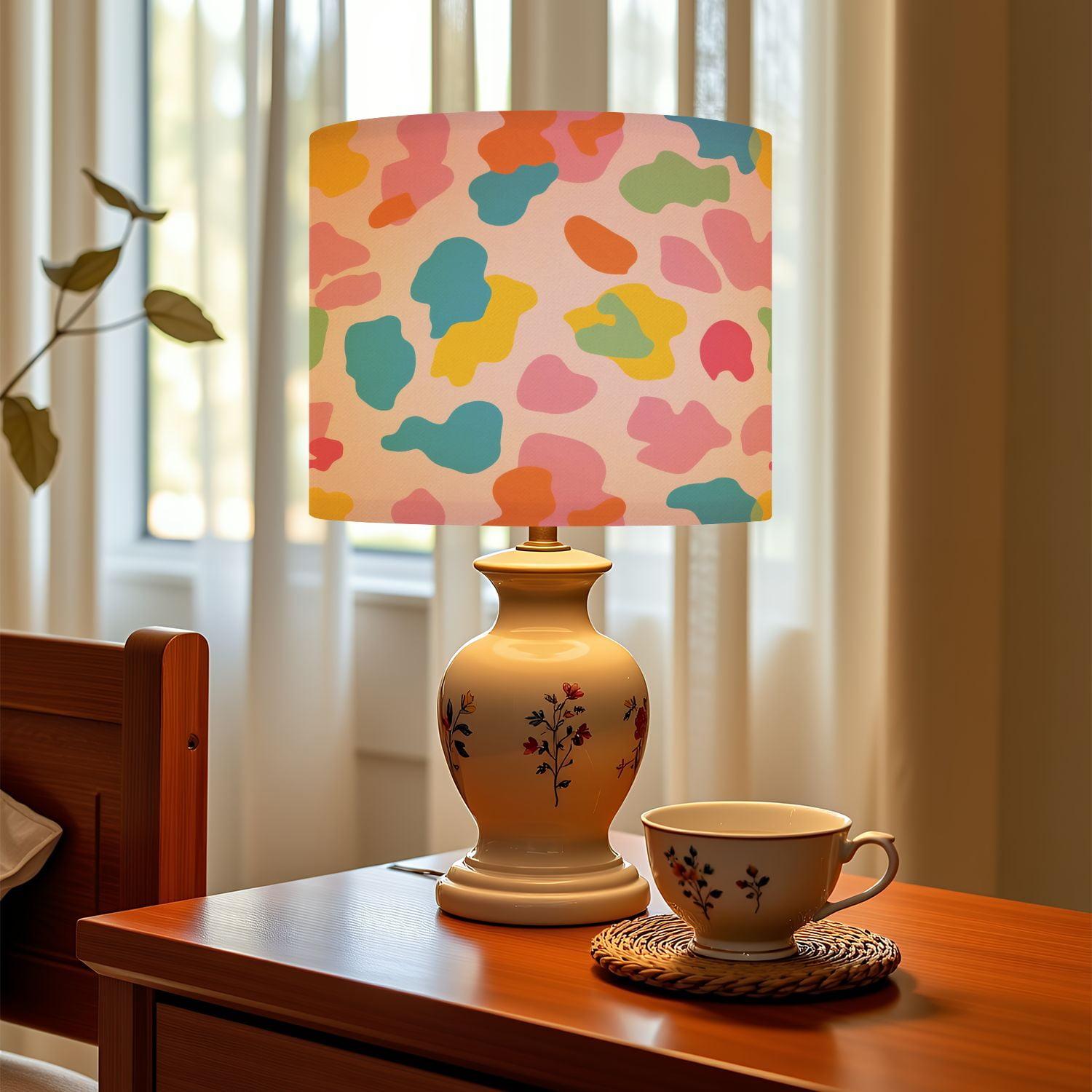 Linen Drum Lampshades Animal skin print rainbow colors 90s style Colorful leopard spot 13"x13"x10" Light Shade for Table Lamps Floor Lamp Shades Lampshade Replacement Assembly Required