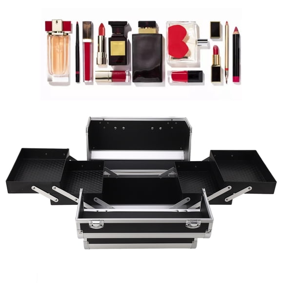 Estuche de Maquillaje Portátil, Estuche de Tren de Maquilla Je Caja de Maquillaje de Aluminio, Estuche de Tren Cosmético de Gran Espacio Multicapa para Belleza, Peluquería, Arte