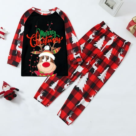 

ERTUTUYI Christmas Pjs Deer Plaid Print Long Sleeve T Shirt Top And Pants Xmas Sleepwear Holiday Family Matching Pajamas Outfit Black 140