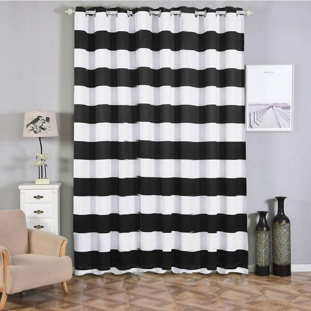 Cabana Stripe Curtains 2 Packs White Black Blackout Curtains 52 X 108 Inch Grommet Curtains Sound Absorbing Curtains Walmart Com Walmart Com