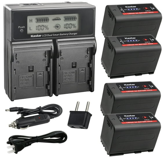 Kastar 4-Pack BP-950GPro Battery and AC LCD Dual Fast Charger Compatible with Canon Vistura UC-V10 UC-V10Hi UC-V20 UC-V30 UC-V100 UC-V200 UC-V300 UC-X1 UC-X1Hi UC-X2 UC-X2Hi UC-X30 UC-X30Hi Camera