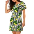 thumbnail image 2 of Balery Lemons on Striped Camisón de manga corta con cuello redondo para mujer, cómodo y elegante., 2 of 6