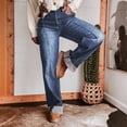 thumbnail image 5 of Karymi Summer Outfits High Waist Straight Leg Jeans, Center Seam Front Denim Pants with Rolled Cuff, Casual Loose Fit Wide Leg Trousers Women's Shorts, 5 of 7