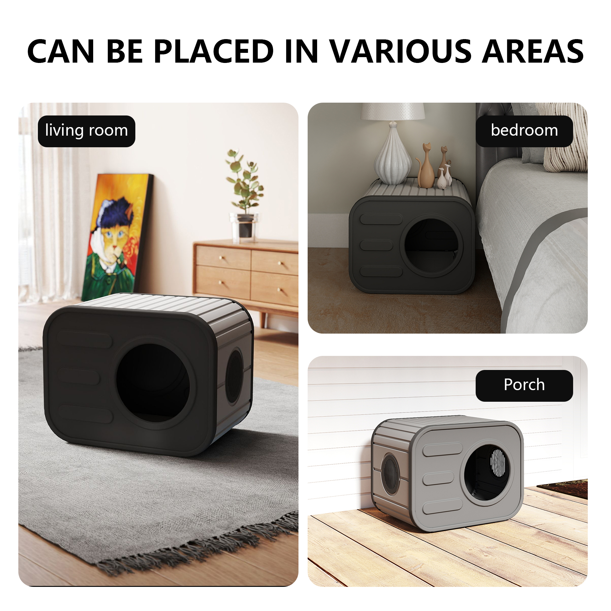 Decksplore Outdoor Cat House Weatherproof (20.8"x14.2"x15.9"), HDPE Feral Cat Shelter for Bedroom, Yard, Patio (Gray)