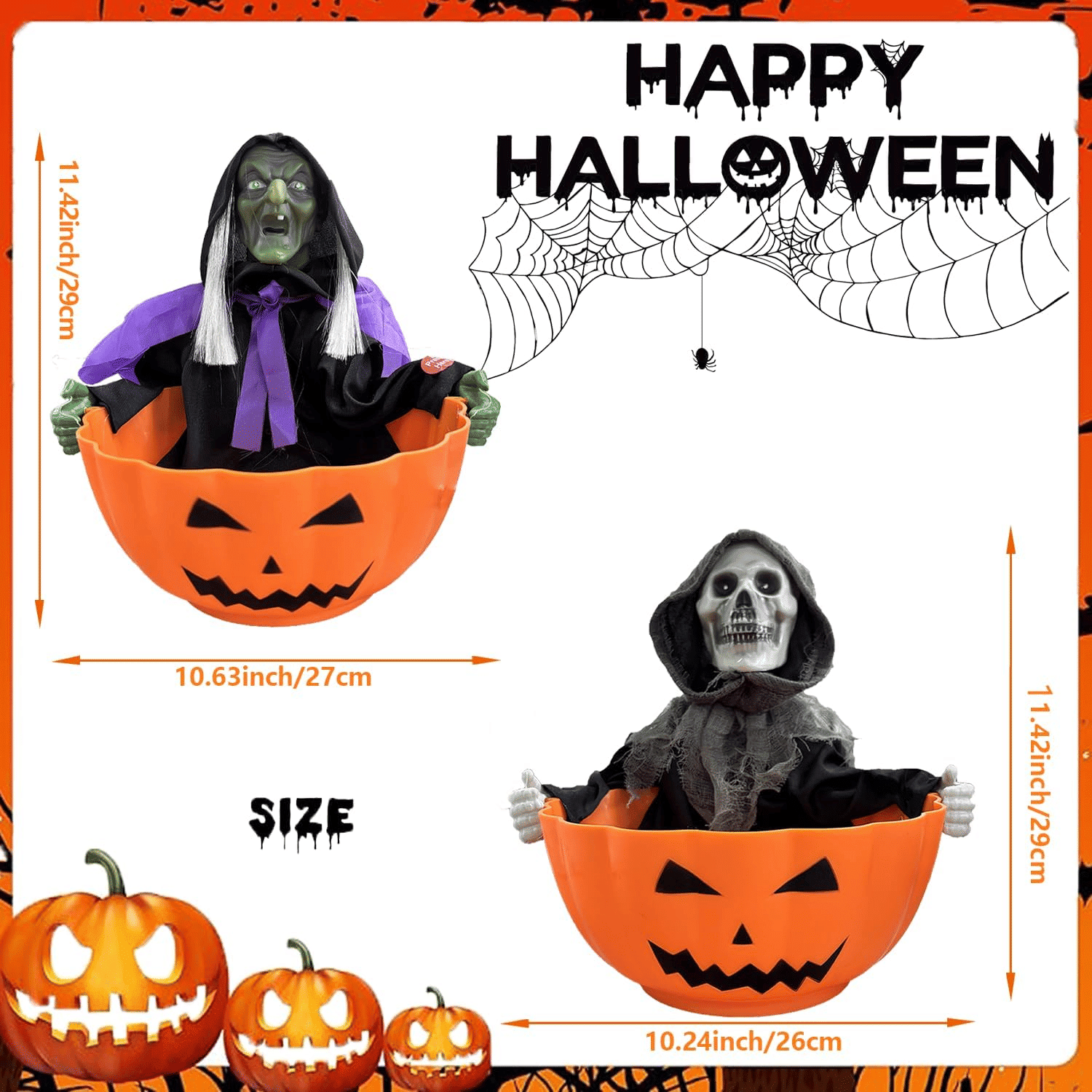 Light Up Witch Candy Bowl with Ghost Skull Sound for Halloween Parties