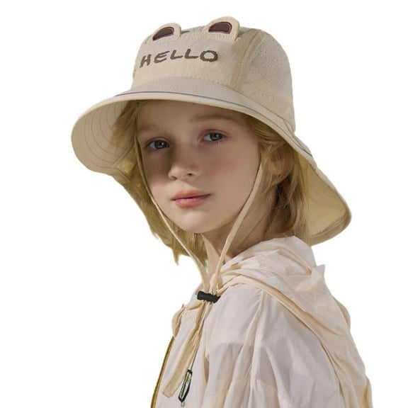 Huowey Baby Girls Sun Hats Upf 50  Protection Hat Wide Brim Beach Hats With Adjustable Chin Strap Sun Caps,Beige,One Size