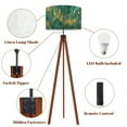 thumbnail image 5 of Wood Tripod Floor Lamp, Mid Century Wood Standing Lamp with 3 Color Temperature Dimmable Standing for Living Room, Bedroom, Office Retro Turquoise Marble Swirling Patterns Flaxen Lamp Shade, 5 of 5