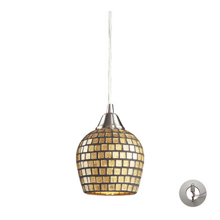 - Pendants 1 Light With Satin Nickel Finish Gold Leaf Mosaic Glass Medium Base 5 inch 60 Watts - World of Lamp