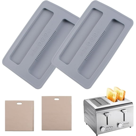 Toaster Cover, 2 Pack Silicone Toaster Top Cover Toaster Dust Lid with Toast Bag 2 Slice Toaster Maker Cover (Grey)