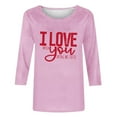 thumbnail image 4 of mihongmao Plus Size Valentine Shirts for Women Crew Neck Ladies' Hearted-Printed Round Neck Three Quarter Sleeve 3/4 Sleeve T-shirt Loose Pink 5X, 4 of 5