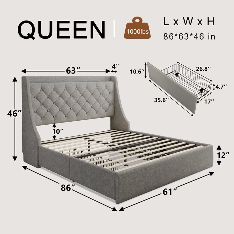 Honfach Queen Storage Bed with Wingback Headboard photo 4