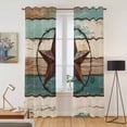 thumbnail image 2 of Texas Star Kitchen Curtains 96 Inch Length, Country Teal Brown Farmhouse Wooden Grommet Top Bedroom Living Room Curtains, Light Filtering Cafe Curtain Drapes 2 Panels Set 104''x96'', 2 of 9