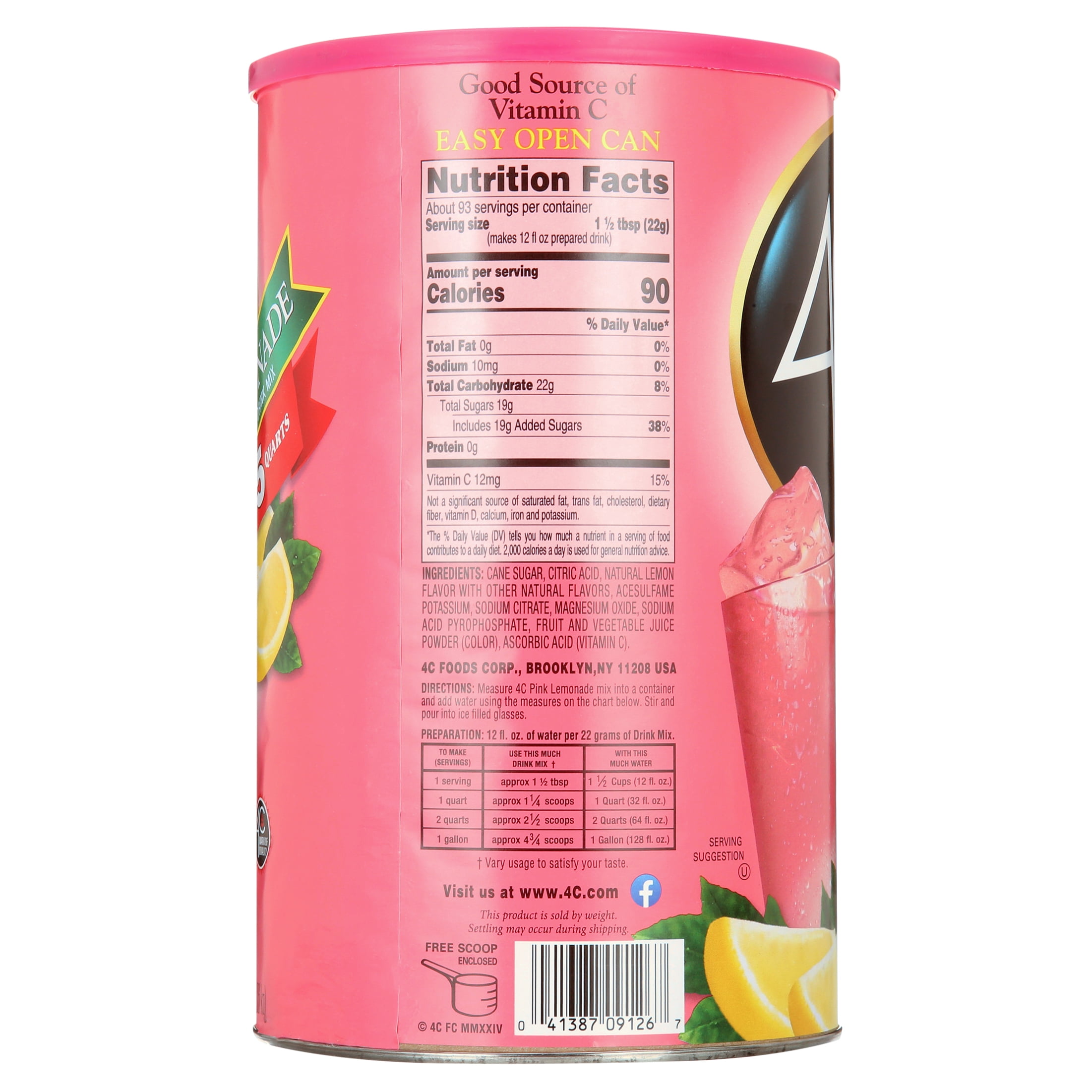 (3 pack) 4C 35 Qt Powdered Soft Drink Mix Pink Lemonade, 72.5 oz, Single Pack Canister