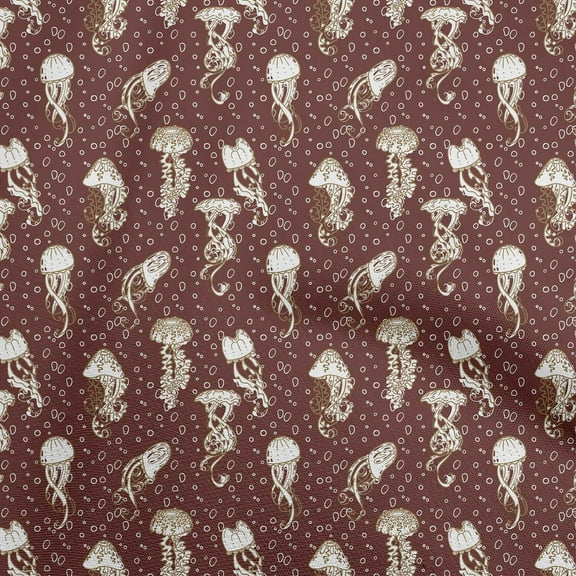 oneOone Viscose Chiffon Chocolate Brown Fabric Ocean Jelly Fish Craft Projects Decor Fabric Printed By The Yard 42 Inch Wide