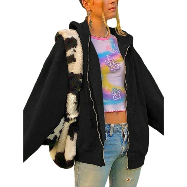 Fortune Femmes Y2K Esthétique Chandails à Capuchon Vintage Sweat à Capuche à Fermeture à Glissière Veste d'Automne