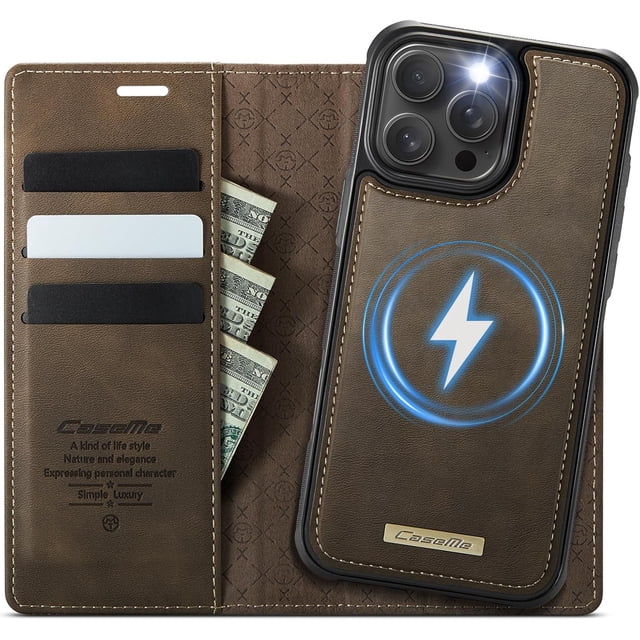 Compatible con iPhone 11 Pro Funda billetera desmontable Compatible con Magsafe, Soporte para Tarjetero con Bloqueo RFID y Tapa de Cuero PU 2 en 1 Funda Magnética a Prueba de Golpes