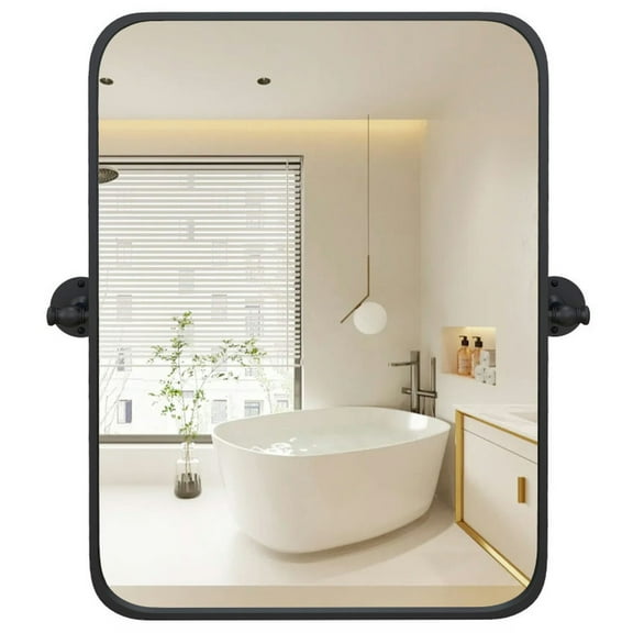 YYAo Wall Mounted Mirror, Wall Mirror,30 x 22 Inch Black Metal Framed Pivot Rectangle Wall-Mounted Mirror